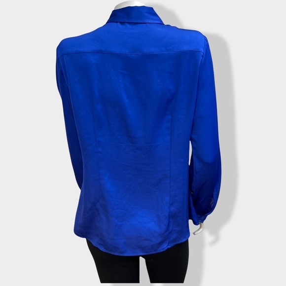 Mng by Mango Blue Satin Long Sleeve Blouse - Picture 6 of 6
